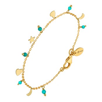 Silver Bracelet Heart Moon Pampilles And Turquoise Stone