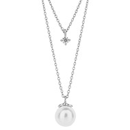 Collier perle et zirconium en argent 925/1000