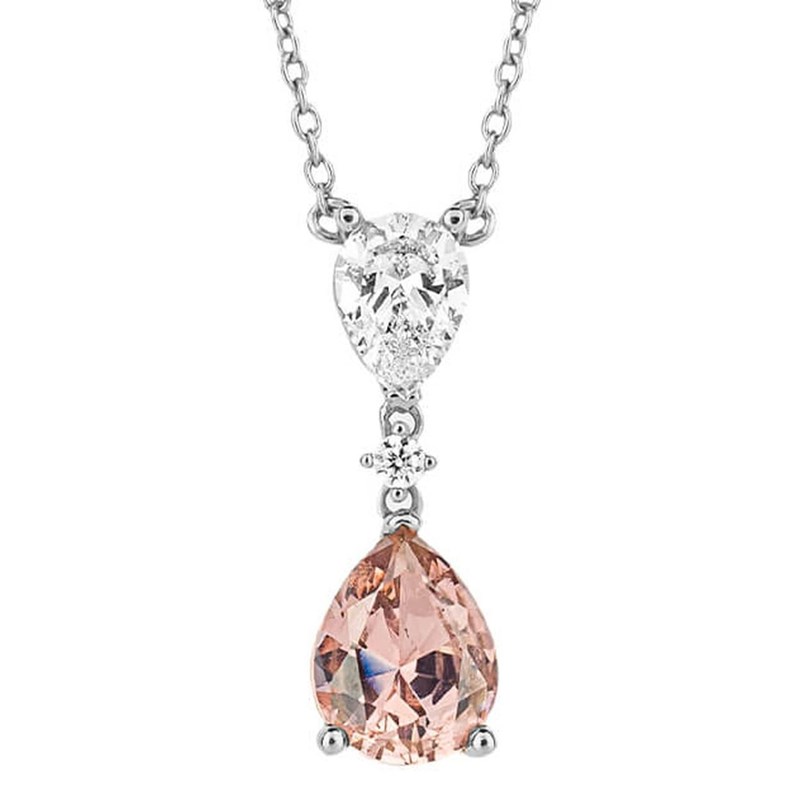 Collier zirconium couleur rose morganite et transparentes en argent 925/1000