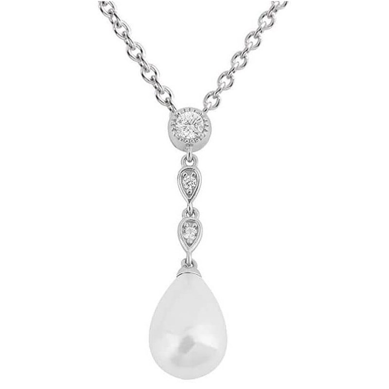 Collier perle et zirconium en argent 925/1000