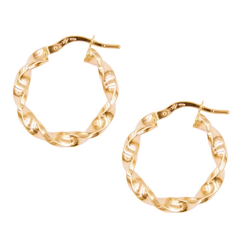 Boucles d'Oreilles Or Jaune - Créoles Torsadées Femme