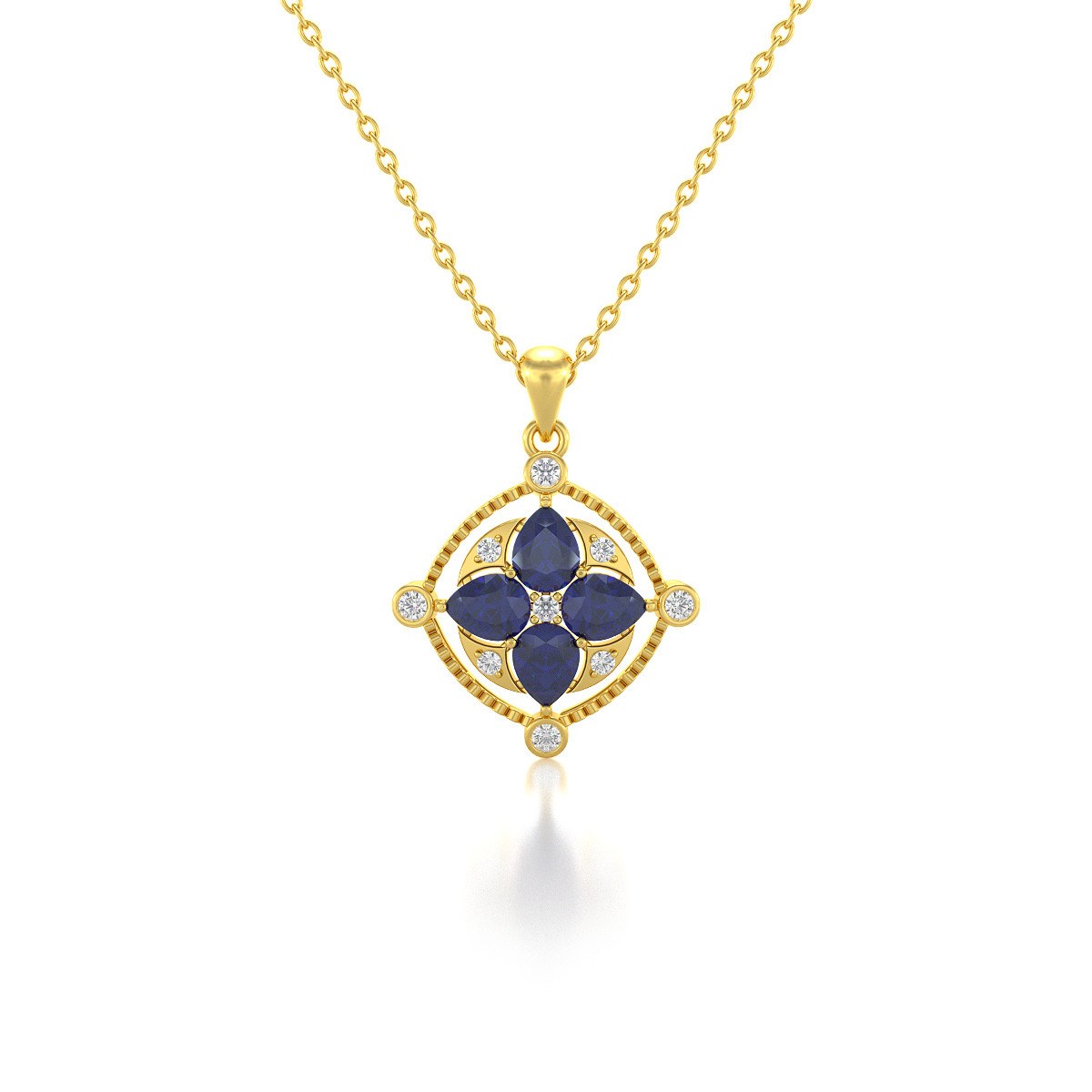 Collier Médaillon Saphir & Diamants en Or Jaune - Cadeau Anniversaire | Aden