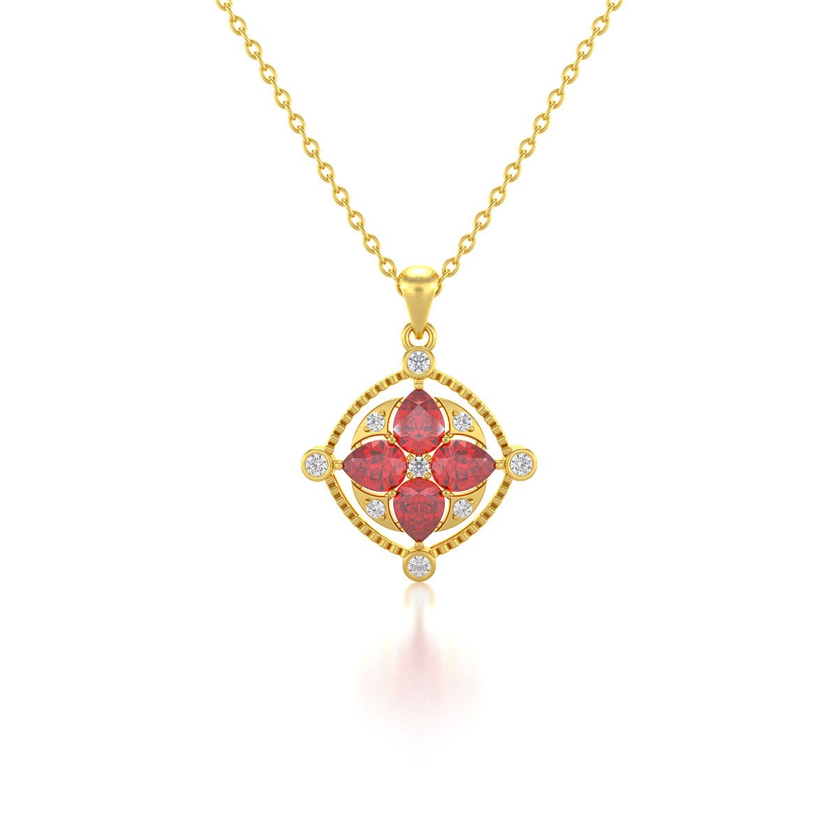 Collier Médaillon Rubis & Diamants en Or Jaune - Cadeau Anniversaire | Aden