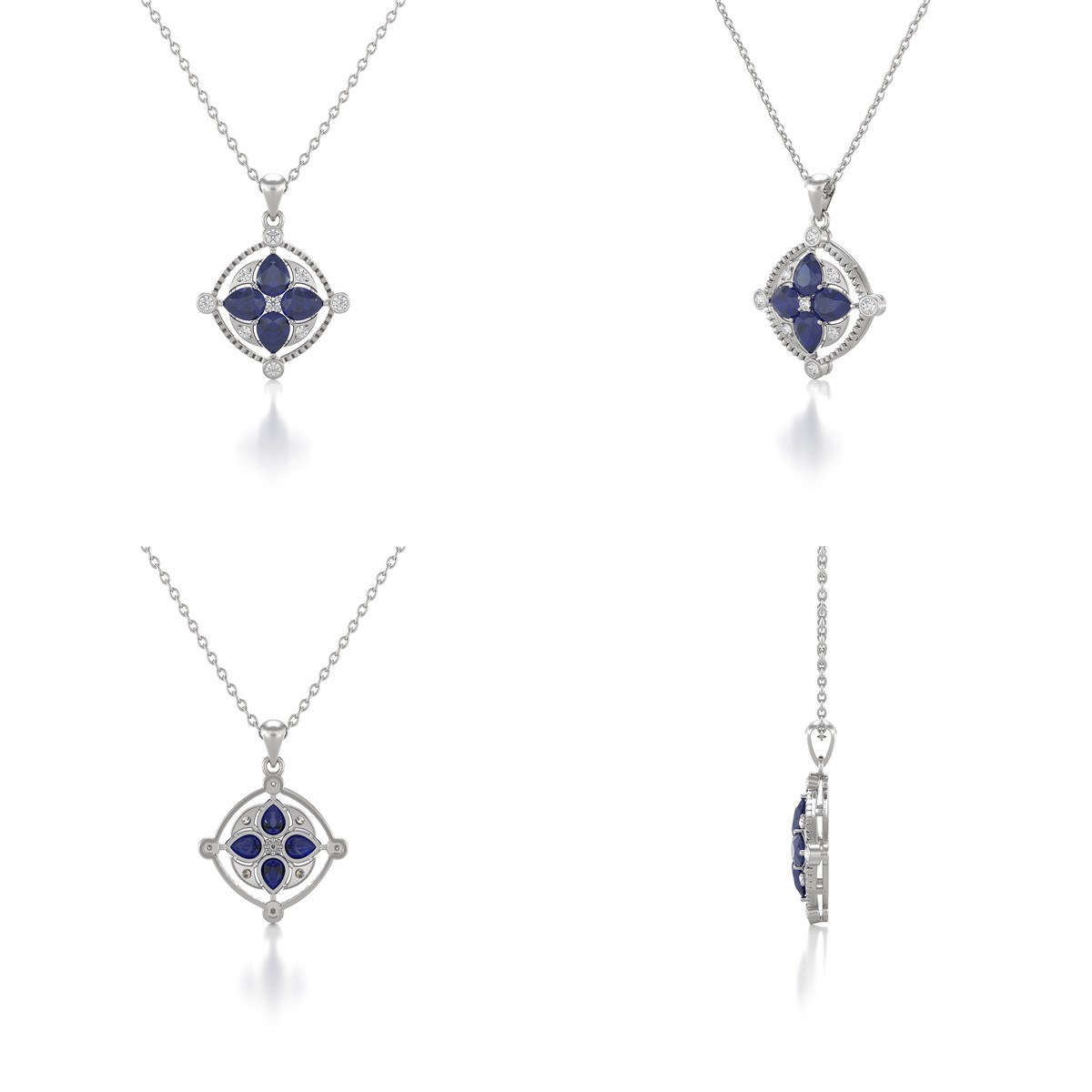 Collier Médaillon Saphir & Diamants en Or Blanc - Cadeau d'Occasion Spéciale | Aden - vue 2