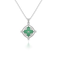 Collier Pendentif Or Blanc Médaillon Emeraude et Diamants - Fête des Mères Élégante et Raffinée | Aden