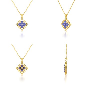 Gold Pendant Necklace 750 Yellow Tanzanite and Diamonds - High Quality Jewelry | Aden