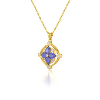 Gold Pendant Necklace 750 Yellow Tanzanite and Diamonds - High Quality Jewelry | Aden