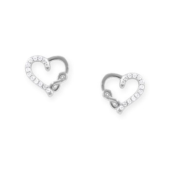Heart and infinity earrings in rhodium-plated 925 silver with zirconium oxides