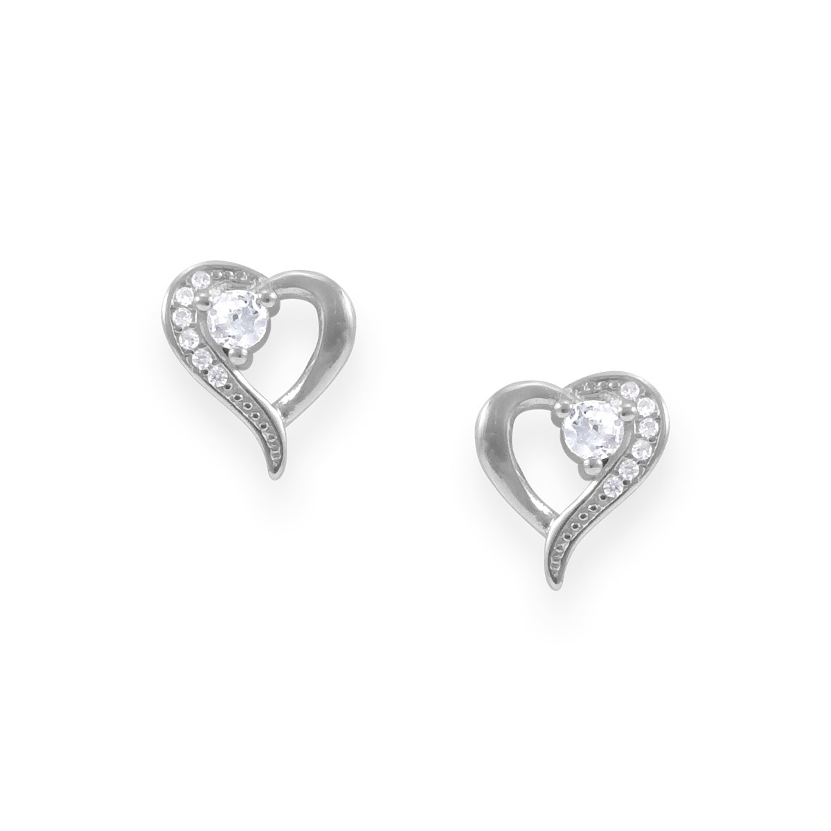 Boucles d'oreilles coeur en argent 925 rhodié avec oxydes de zirconium