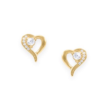 Gold-plated heart earrings with zirconium oxides