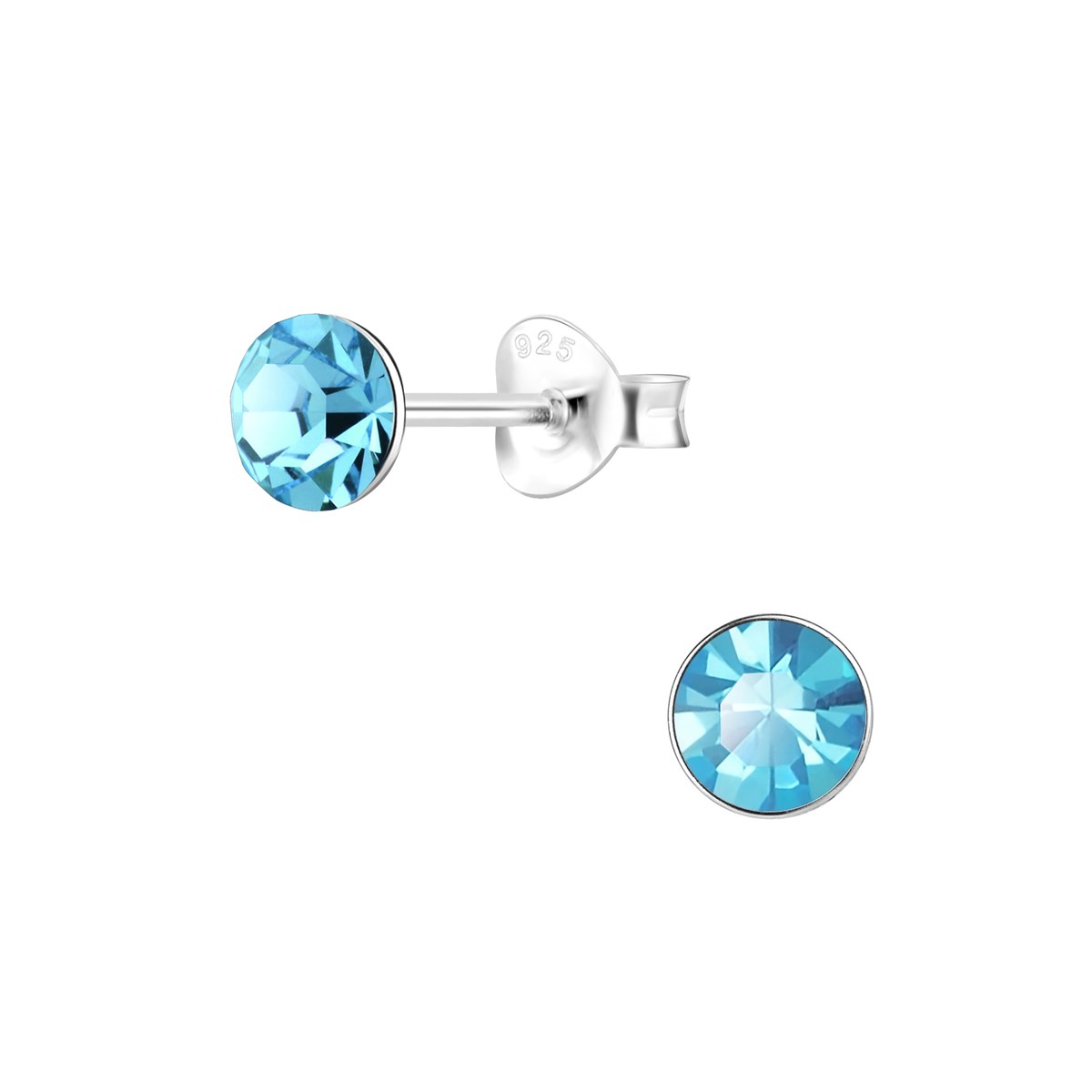 Boucles d'oreilles cristal bleu clair 5mm en argent 925