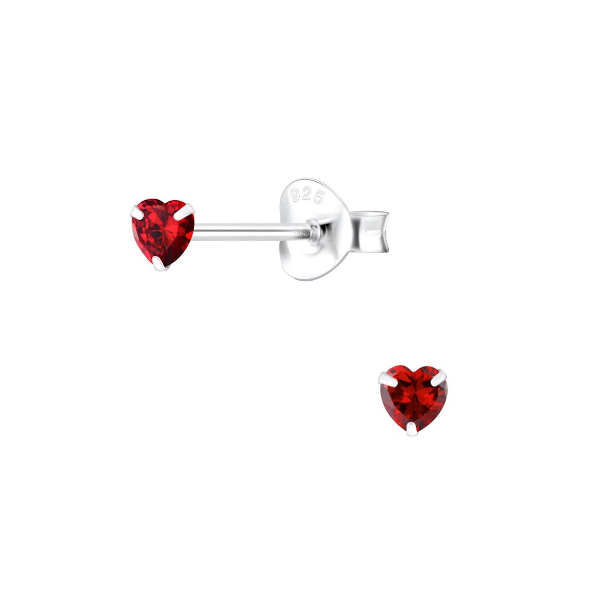 Boucles d'oreilles Coeur rouge en argent 925 avec oxyde de zirconium