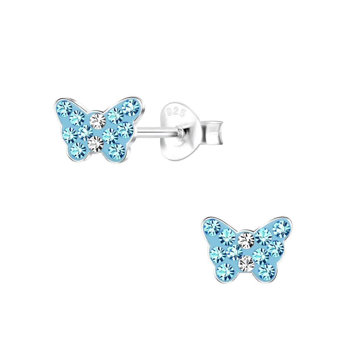 Boucles d'oreilles enfant papillon de cristal en argent 925