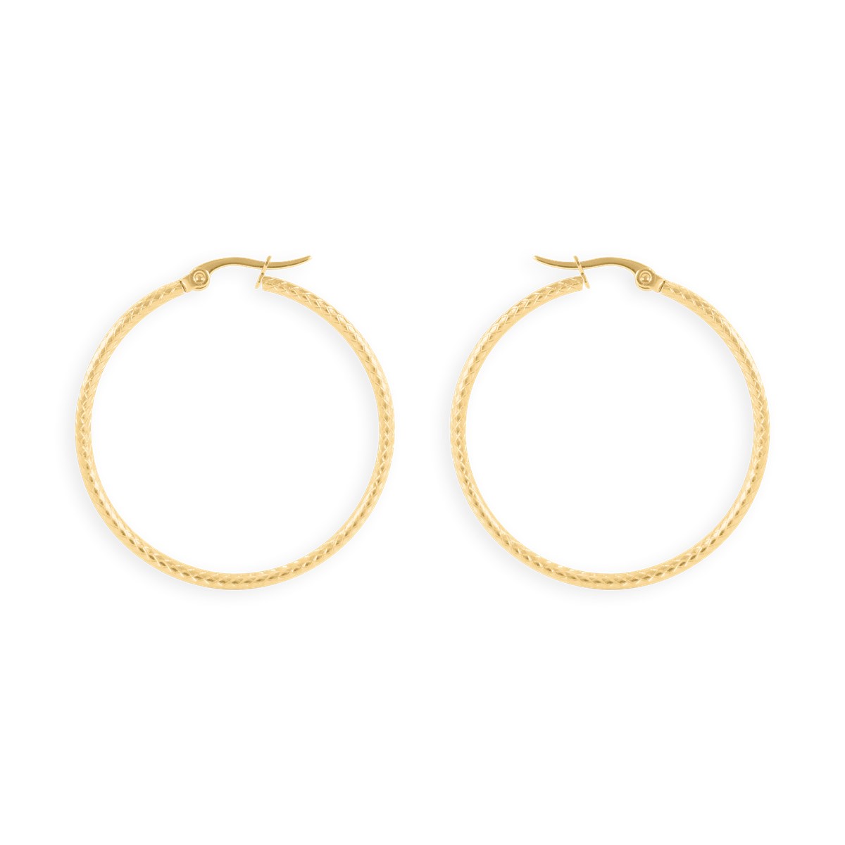 Boucles d'oreilles créoles acier plaqué jaune striées 4 cm