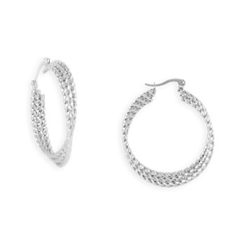 Three-twisted silver-plated steel hoop earrings 3.5 cm