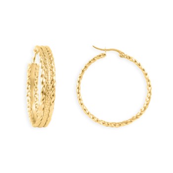 Yellow-plated steel hoop earrings 3.3 cm