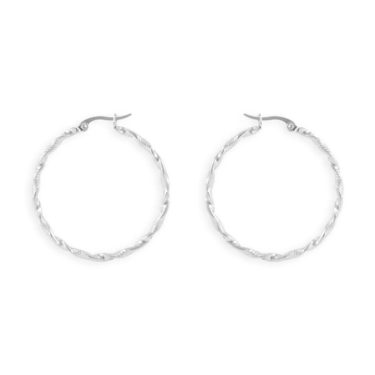 Boucles d'oreilles créoles acier argenté torsade 3,3 cm