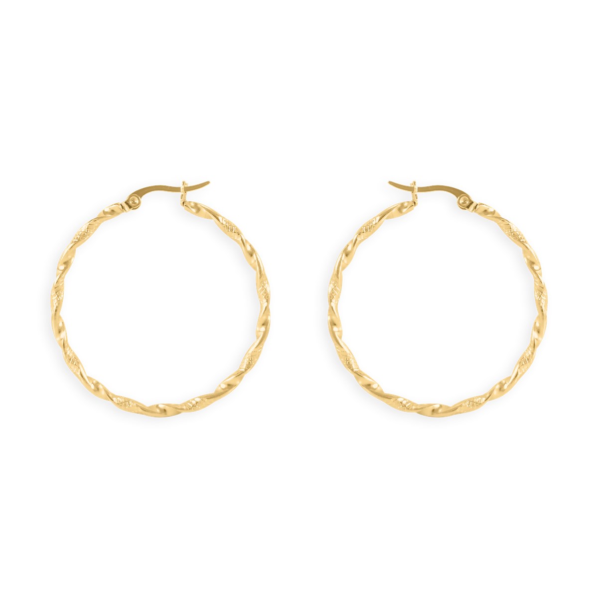 Boucles d'oreilles créoles acier plaqué jaune torsade 3,3 cm