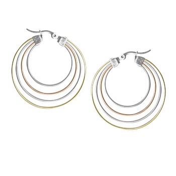 Three-tone steel hoop earrings 3.9 cm