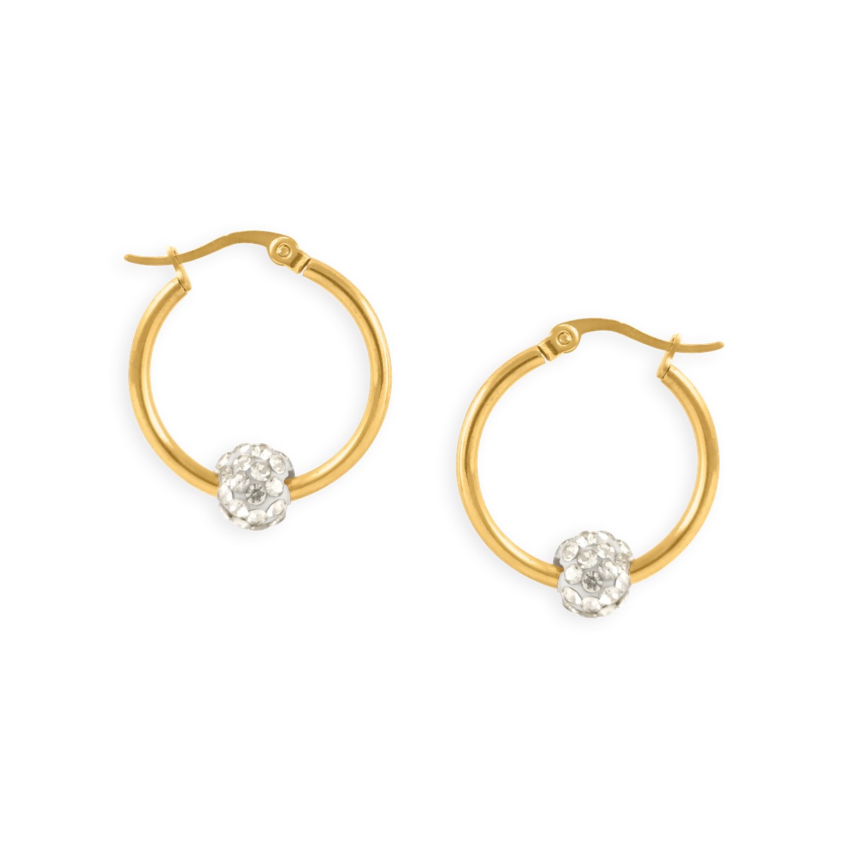 Boucles d'oreilles créoles acier plaqué jaune 2,4 cm avec oxydes de zirconium