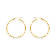 Boucles d'oreilles créoles acier plaqué jaune 3 cm avec oxydes de zirconium