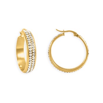 Yellow-plated steel hoop earrings 3 cm with zirconium oxides