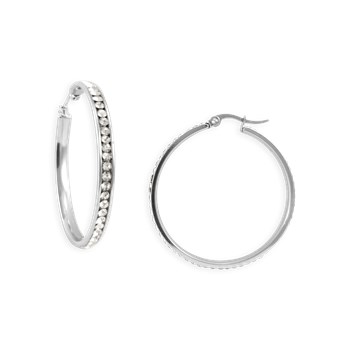 Silver-plated steel hoop earrings 4 cm with zirconium oxides