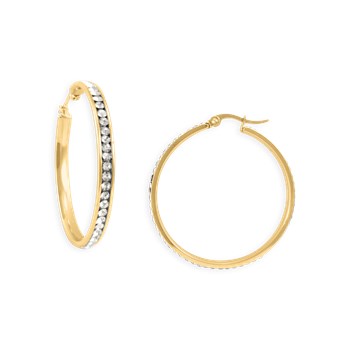 Yellow-plated steel hoop earrings 4 cm with zirconium oxides