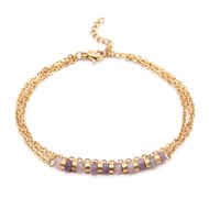 Sixty Stones - 60 - Chaîne De Cheville Triple Chaine Doré Et Pierre Heishi Amethyste - 25 X 0,4 Cm