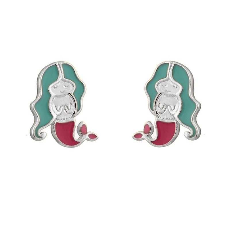 Boucles d'oreilles sirène émail coloré Argent 925 Rhodié