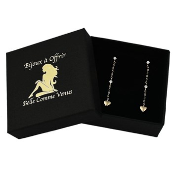 Boucles d'oreilles coeur oxyde de zirconium chaine pendante Plaqué OR 750 3 microns