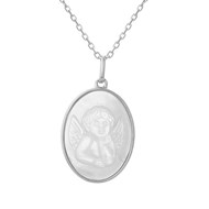 Collier médaille ange baptême ovale de nacre Argent 925 Rhodié