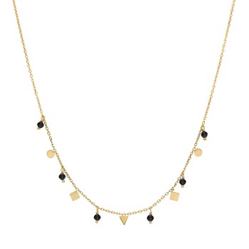 Silver Necklace With Geometric Shape Tassels And Black Spinel Stone