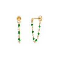 Boucles D'oreilles Argent Dorée Chaine Et Pierres Naturelles Onyx Vert