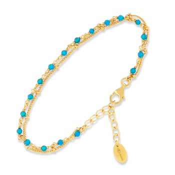 Sterling Silver Double Chain Turquoise Natural Stone Bracelet