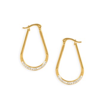 Yellow plated steel hoop earrings with zirconium oxides