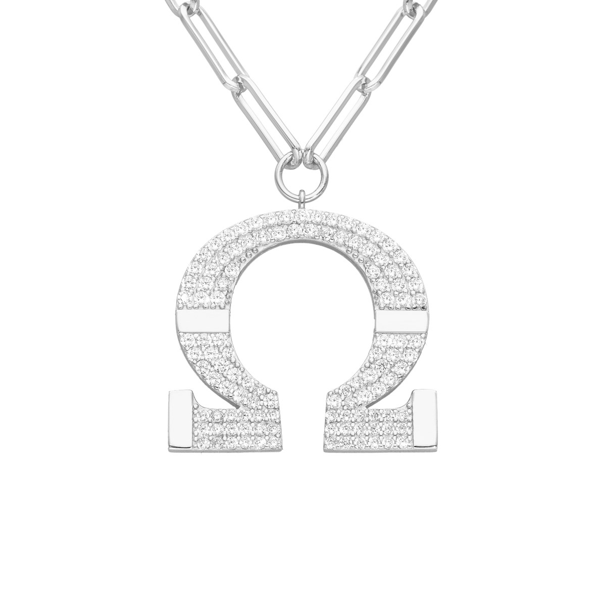 Collier Chaine Argent Omega Serti De Zirconiums Blancs - vue 2