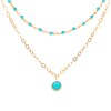 Collier Argent Doré Double Chaine Pampille Et Pierres Turquoise - vue V1