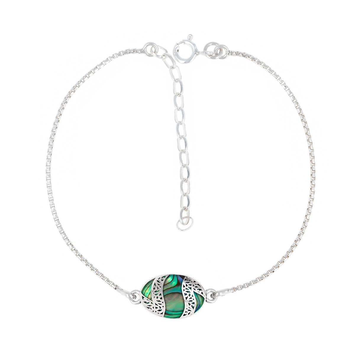 Bracelet Réglable Cabochon Nacre Abalone & Dentelles Argent 925 | Chic Bohème - Aden