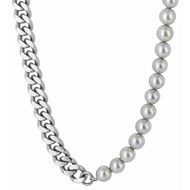 Collier perle nacre et chaine en acier inoxydable unisexe