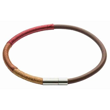 Bracelet en cuir véritable de vachette et enroulé de fil de coton, en acier inoxydable