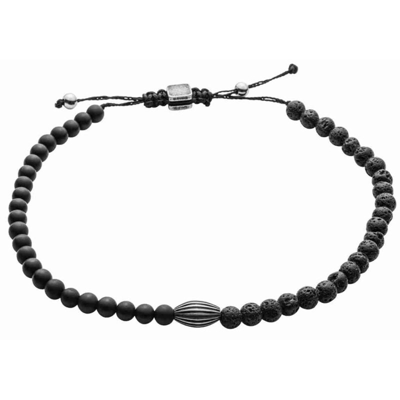 Bracelet Onyx et lave, acier inoxydable en cordon de coton