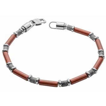 Bracelet jaspe rouge et pierres de larvikite sur acier inoxydable