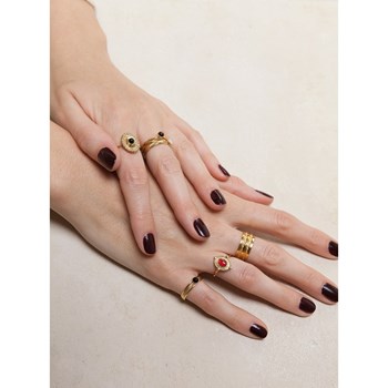 GAUFREE 24K gold adjustable ring with natural stones Oeil de Tigre in a refined design