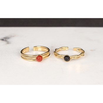 Adjustable ring with natural stones Refined mother-of-pearl gilded in 24K fine gold TORSADÉE