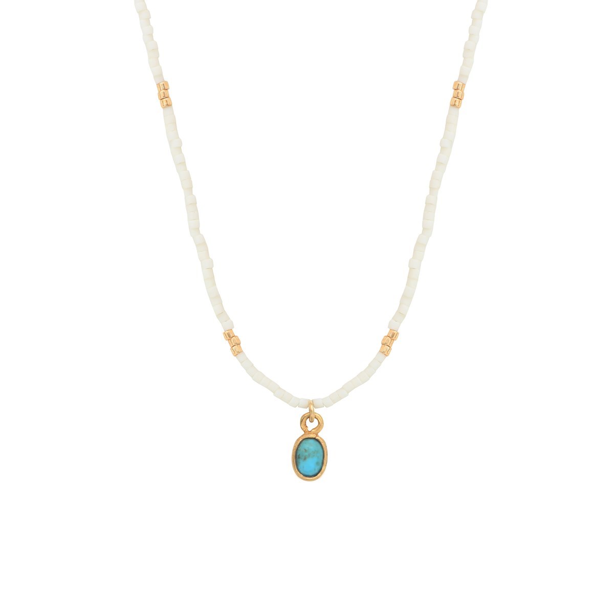 Collier perles miyuki blanches pierre turquoise LITTLE INDIA