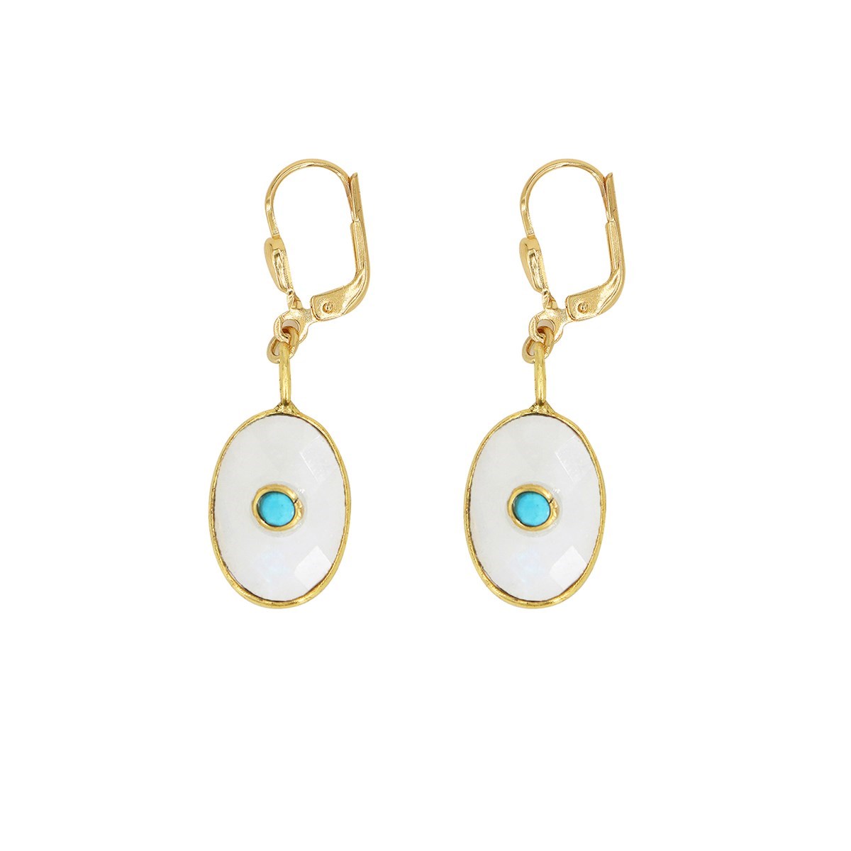 Boucles oeil pierre de lune dorées à l'or fin 24k DEVA