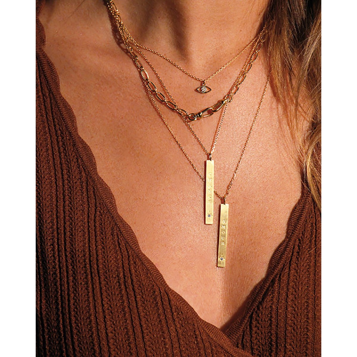 Collier message Magic doré à l'or fin 24K et zircon ORACLES - vue 2