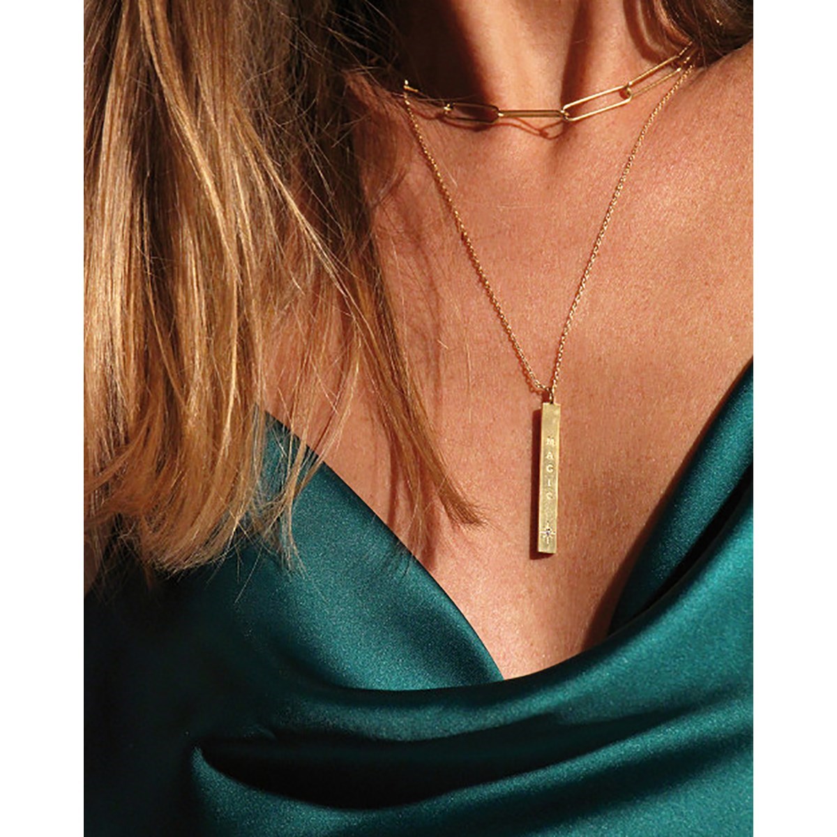 Collier message Magic doré à l'or fin 24K et zircon ORACLES - vue 3