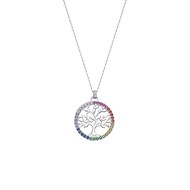 Collier Lotus argent arbre de vie multicolore